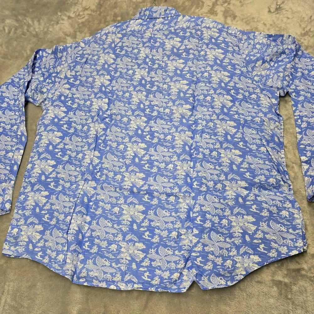 Ralph Lauren Button Down Shirt Mens XXL Blue White Linen Hawaiian Aloha Classic
